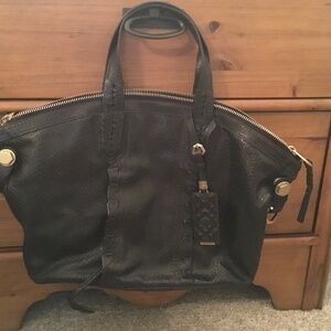 Oryany Cassie Black Leather Satchel Tote